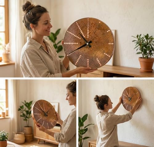 Handmade Pure Copper Wall Clock for Home Decoration (Time Dots / 17.7)