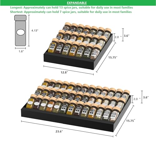 Expandable Metal Spice Drawer Organizer (Black / 2PACKS/BLACK/3-TIER)