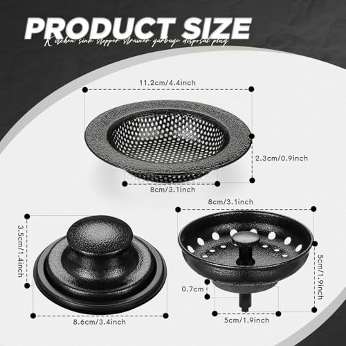 3 Pcs Sink Plug Stopper Disposal Drain Strainer (Black Texture)