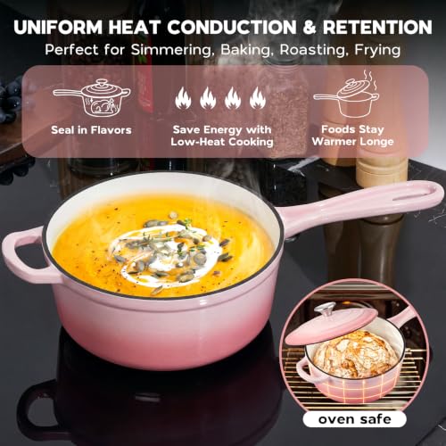 3QT Enameled Cast Iron Saucepan (Pink / 3 Quarts)