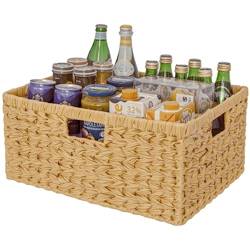 Extra Large Wicker Baskets with Handles (Natural / 16½"L x 13"W x 7½"H)