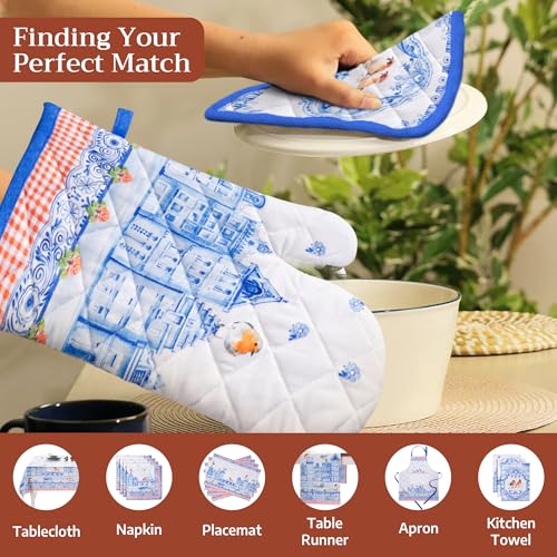 Maison d'Hermine Oven Gloves 100% Cotton Oven Mitt (008 - Amsterdam Canals / 7.5" x 13" (Oven Mitt))