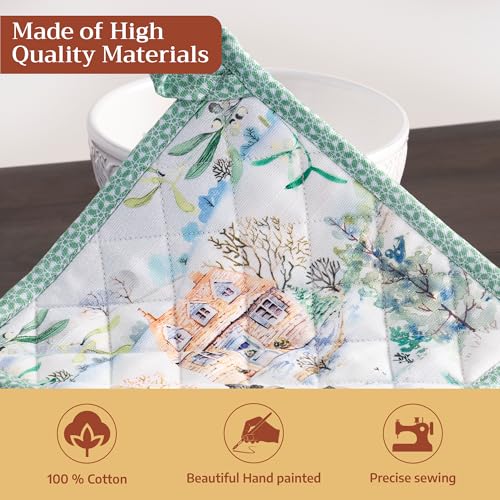 Pot Holders 100% Cotton Potholders (104 - Snowy World / 8" x 8" (Pot Holder Pack of 2))