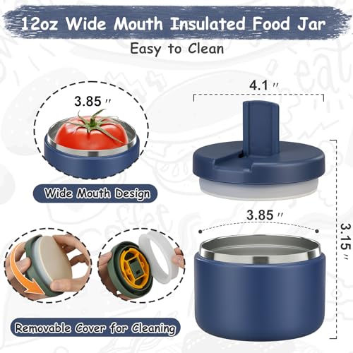 19oz Insulated Vacuum Food Jar with Buckle Lid Wide Mouth Soup Thermo for Hot Food Kids Leakproof Stainless Steel Lunch Container (Blue-L / 19OZ)