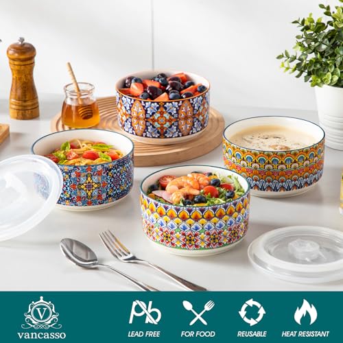 SIMI 36 oz Ceramic Bowls with Lids Set of 4 (4 Count)