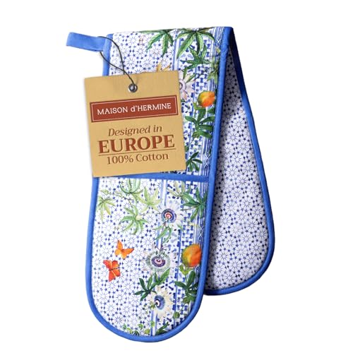 Double Oven Mitts 100% Cotton Double Oven Glove (087 - Passiflora / 7" x 35" (Double Oven Mitt))