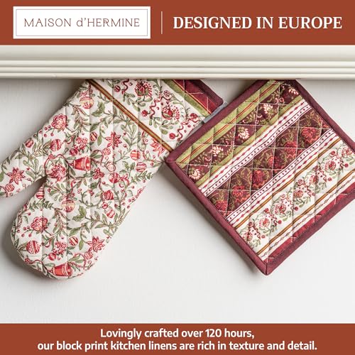 100% Cotton Oven Mitt & Pot Holder Set (051 - Reveillon Au Jardin / 7.5" x 13" & 8" x 8" (Oven Mitt & Pot Holder))