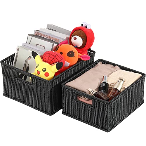 Large Wicker Baskets for Storage (15 x 12.8 x 7.5 inches / Black)