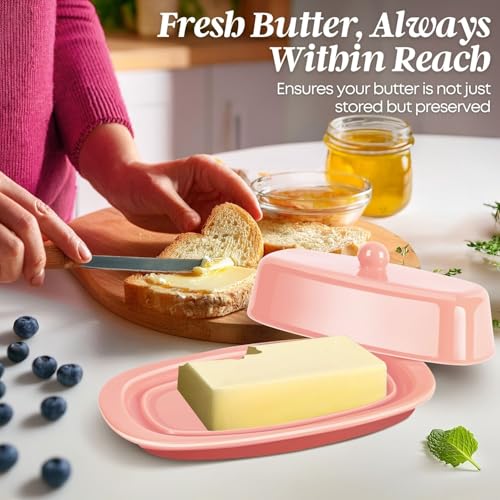 Standard Ceramic Butter Dish with Lid for Countertop (Pink / Standard)