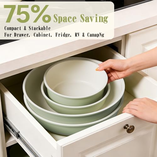 Non Stick Pots and Pans Set (Saga Green)