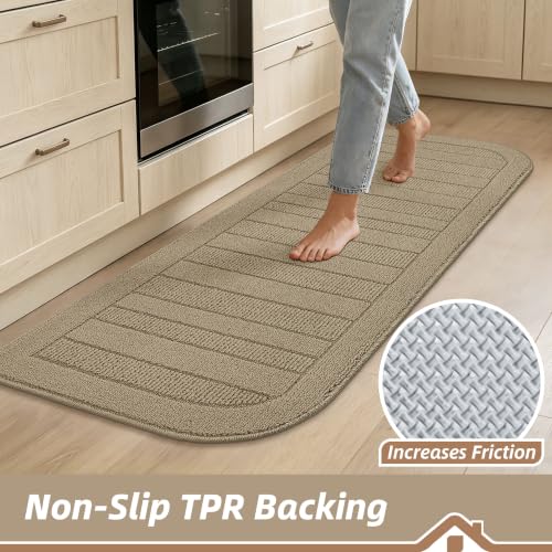Kitchen Rugs Set of 2 Non Slip Washable 24"x36"+24"x60" (24" x 36" + 24" x 60" / Beige)