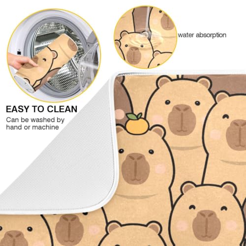 Cute Capybara Orange Dish Drying Mat for Kitchen Counter Absorbent Microfiber Drying Pad (18" x 24")