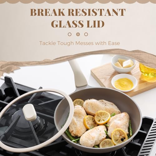Nonstick Frying Pan with Lid (8" W/Lid / Natural Linen)