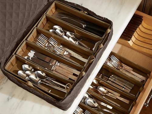 Flatware Storage Case with Removable Trays (Bronze Quilted Polyester / 15.5 x 11.5 x 3.5)