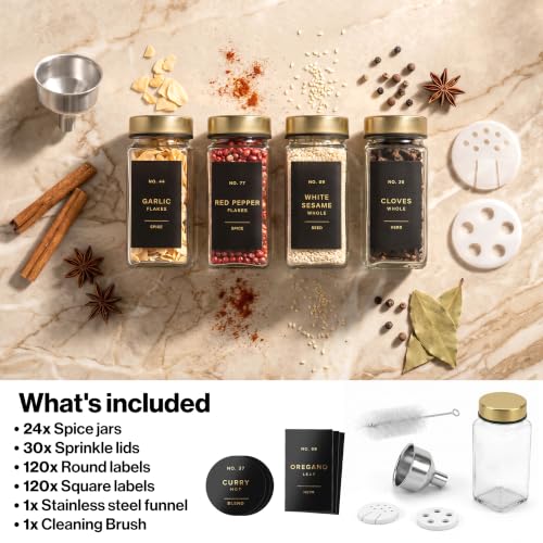 Glass Spice Jars with Label (Gold Steel Lid)