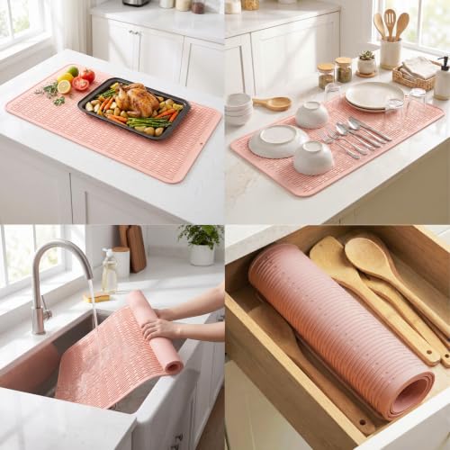 Silicone Dish Drying Mat for Multiple Usage (Pink / 36"L x 18"W)