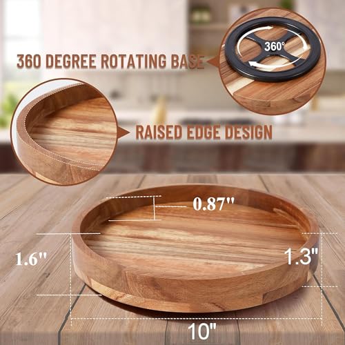 10" Acacia Wood Lazy Susan Organizer for Cabinet