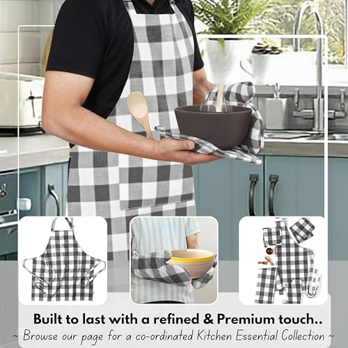 Buffalo Plaid Check Oven Mitts and Pot Holders Set of 4 (Buffalo, Dark Grey)