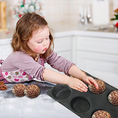Silicone Bun Bread Form Round Shape Bread Tray Perforated Bakery Molds (6 Caves 4" Round Shape For Bun)