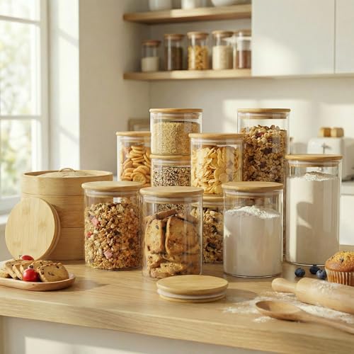 45 oz Round Glass Food Storage Containers with Airtight Bamboo Lids (3 Count)