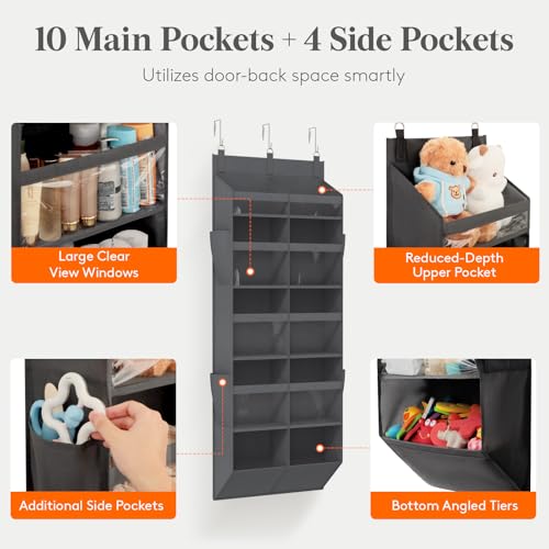1 Pack Over the Door Organizer 10 Section Hanging Storage Dark Gray (Gray / 10 section)