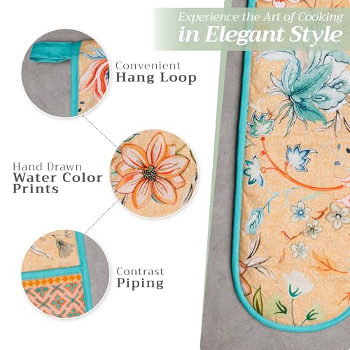 Double Oven Mitts 100% Cotton Double Oven Glove (041 - Luxury Loft - Peach / 7" x 35" (Double Oven Mitt))