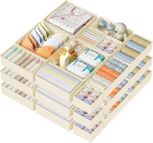 Drawer Organizer Clothes Storage (Beige / 18 Pack)