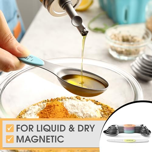 Stainless Steel Magnetic Measuring Spoons Set of 8 (Pastel / 1-Pack)