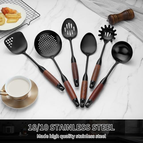 18 10 Stainless Steel Kitchen Utensils Set (Large / BLACK-6 Pieces)