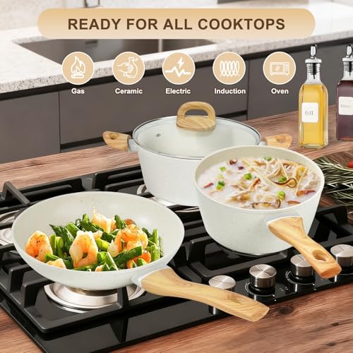 25 Pcs Pots and Pans Set (25-Piece (Cream White))