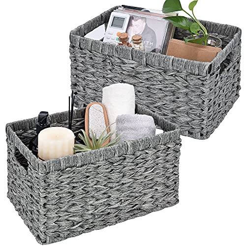 Wicker Storage Baskets for Organizing (Gray / 13"L x 8¼"W x 7"H)