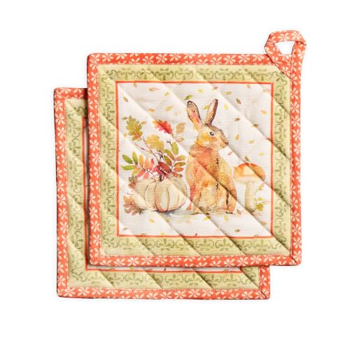 Pot Holders 100% Cotton Potholders (066 - Pumpkin Passion / 8" x 8" (Pot Holder Pack of 2))