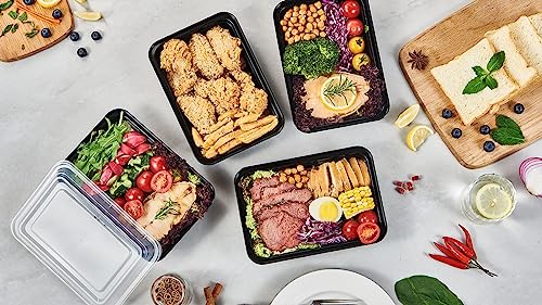 150 Pack Meal Prep Plastic Food Storage Containers With Lids 28 oz 1 Compartment Black Rectangular Reusable To Go Lunch Prepping Boxes BPA (28S-150)