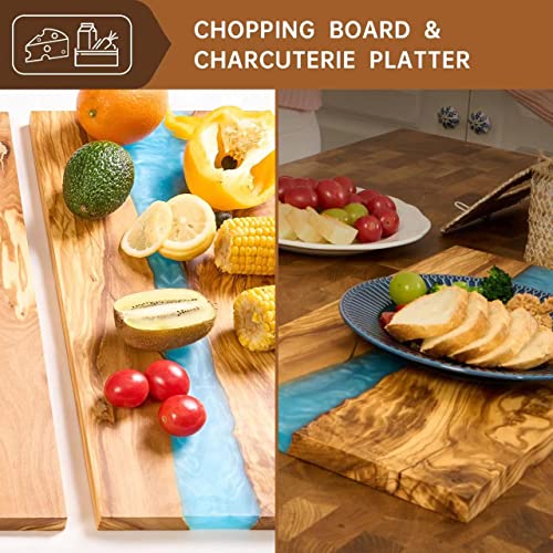 Italian Olive Wood luxury Cheese board with Resin (Blue And White Gradient)