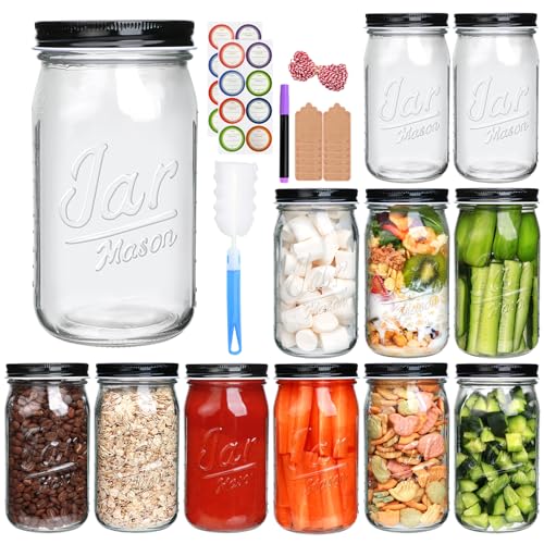 Wide Mouth Mason Jars 32 oz 12 Pack (32oz - Jar Lettering)
