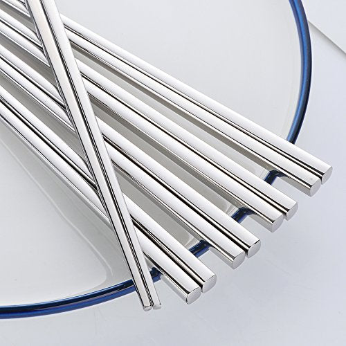 5 Pair Silver Stainless Steel Chopsticks (Silver)