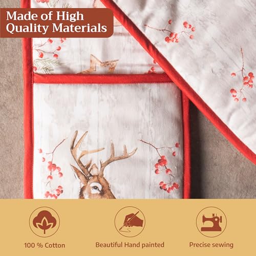 Double Oven Mitts 100% Cotton Double Oven Glove (091 - Mountain Life / 7" x 35" (Double Oven Mitt))