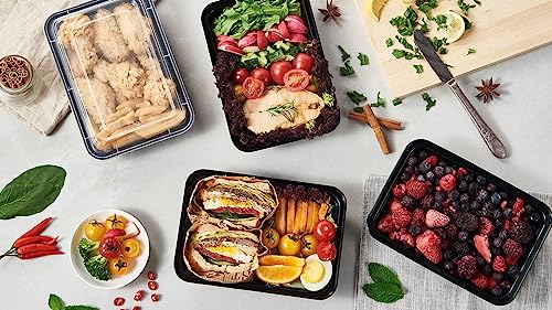 150 Pack Meal Prep Plastic Food Storage Containers With Lids 28 oz 1 Compartment Black Rectangular To Go Lunch Prepping Boxes BPA (28S-150)
