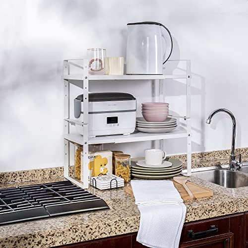 Expandable Cabinet Shelf Organizer Rack (8.7''D*15.7-25.6''W*9.8''H / White-1 Pack)