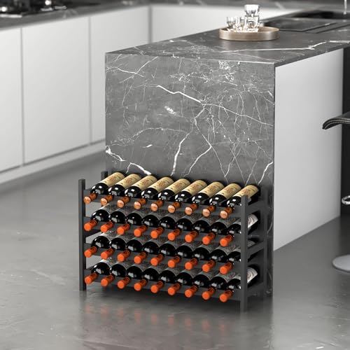 Wine Rack Freestanding Floor (Black Finish 4-tier Without Glass Holder)