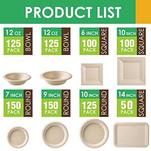 Compostable Square Paper Plates 10 Inch 100 Pack Disposable Plates (Brown / 10-inch 100 pack)