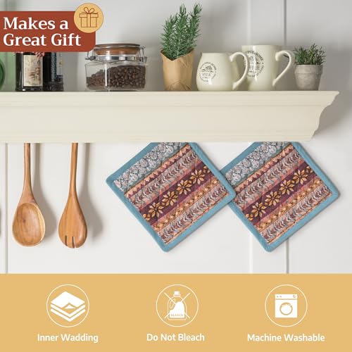 Pot Holders 100% Cotton Potholders (022 - Fair Isle / 8" x 8" (Pot Holder Pack of 2))