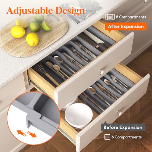 Extra Large Silverware Drawer Organizer (Gray / XL Deep (13-22''W x 16.7''D))