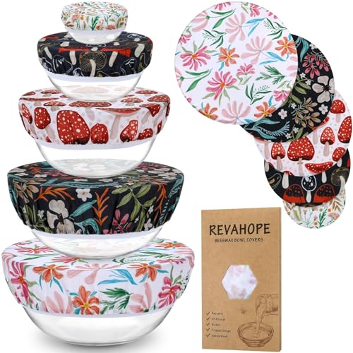 5Pcs Reusable Beeswax Elastic Bowl Covers for Bread Proofing and Food Cover (Mushroom)
