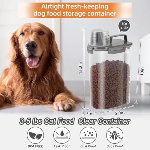 Airtight Small Cat Dog Pet Food Storage Containers BPA Free (Olive Gray x 2 / 3L-2pack)