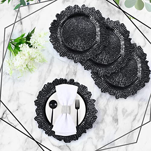 100 Pcs Black Charger Plates 13" Round Plastic Texture Wedding (Classic Style / Black)