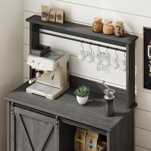 Farmhouse Coffee Bar Cabinet with Sliding Barn Door (31.5Inch / Grey)