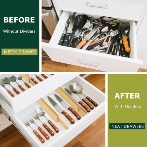 Kitchen Drawer Dividers 6 Pack Bamboo Drawer Organizers (6 Count)