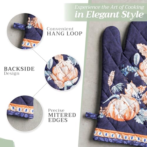 Maison d'Hermine Oven Gloves 100% Cotton Oven Mitt (072 - Pumpkin Blues / 7.5" x 13" (Oven Mitt))