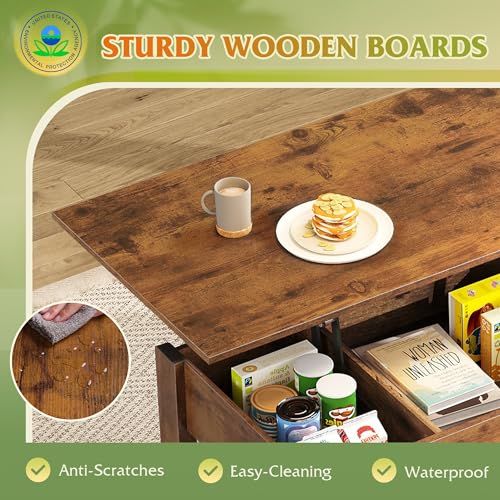 Lift Top Coffee Table with 2 Drawers (Rustic Oak / 39" with Drawer)